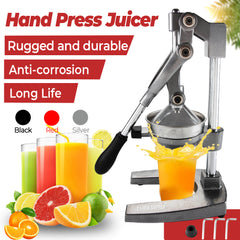 Manual Hand Press Juicer Grey Commercial 304 Stainless Steel Fruit Extractor Squeezer Orange Citrus Juicer Presser with Non Slip Base Elongated Handle