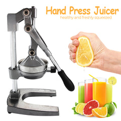 Manual Hand Press Juicer Grey Commercial 304 Stainless Steel Fruit Extractor Squeezer Orange Citrus Juicer Presser with Non Slip Base Elongated Handle