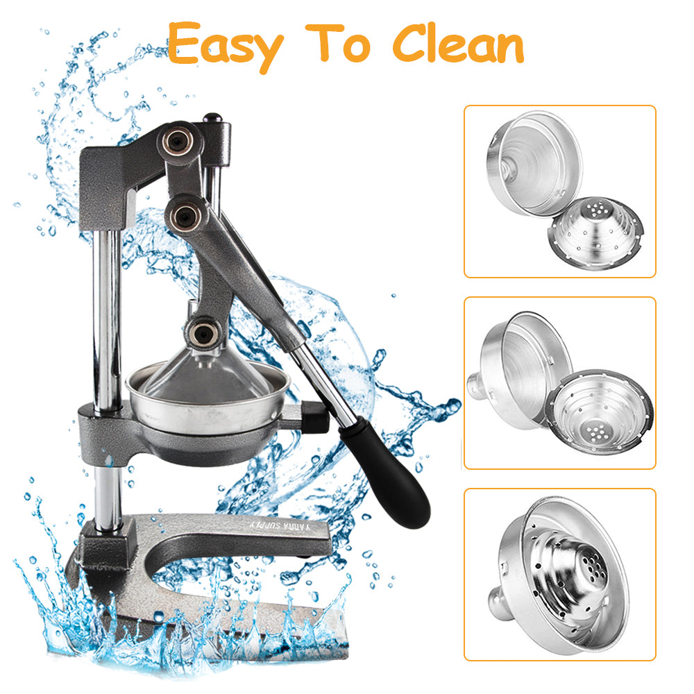 Manual Hand Press Juicer Grey Commercial 304 Stainless Steel Fruit Extractor Squeezer Orange Citrus Juicer Presser with Non Slip Base Elongated Handle