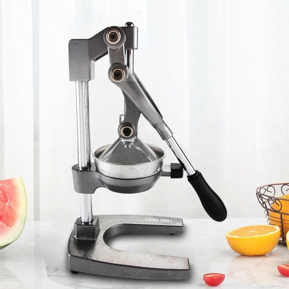 Manual Hand Press Juicer Grey Commercial 304 Stainless Steel Fruit Extractor Squeezer Orange Citrus Juicer Presser with Non Slip Base Elongated Handle