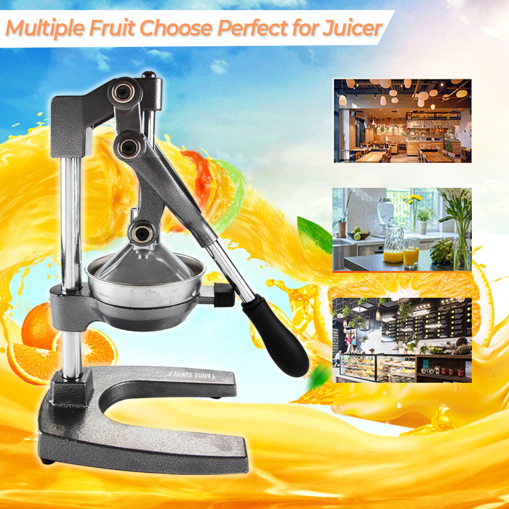 Manual Hand Press Juicer Grey Commercial 304 Stainless Steel Fruit Extractor Squeezer Orange Citrus Juicer Presser with Non Slip Base Elongated Handle