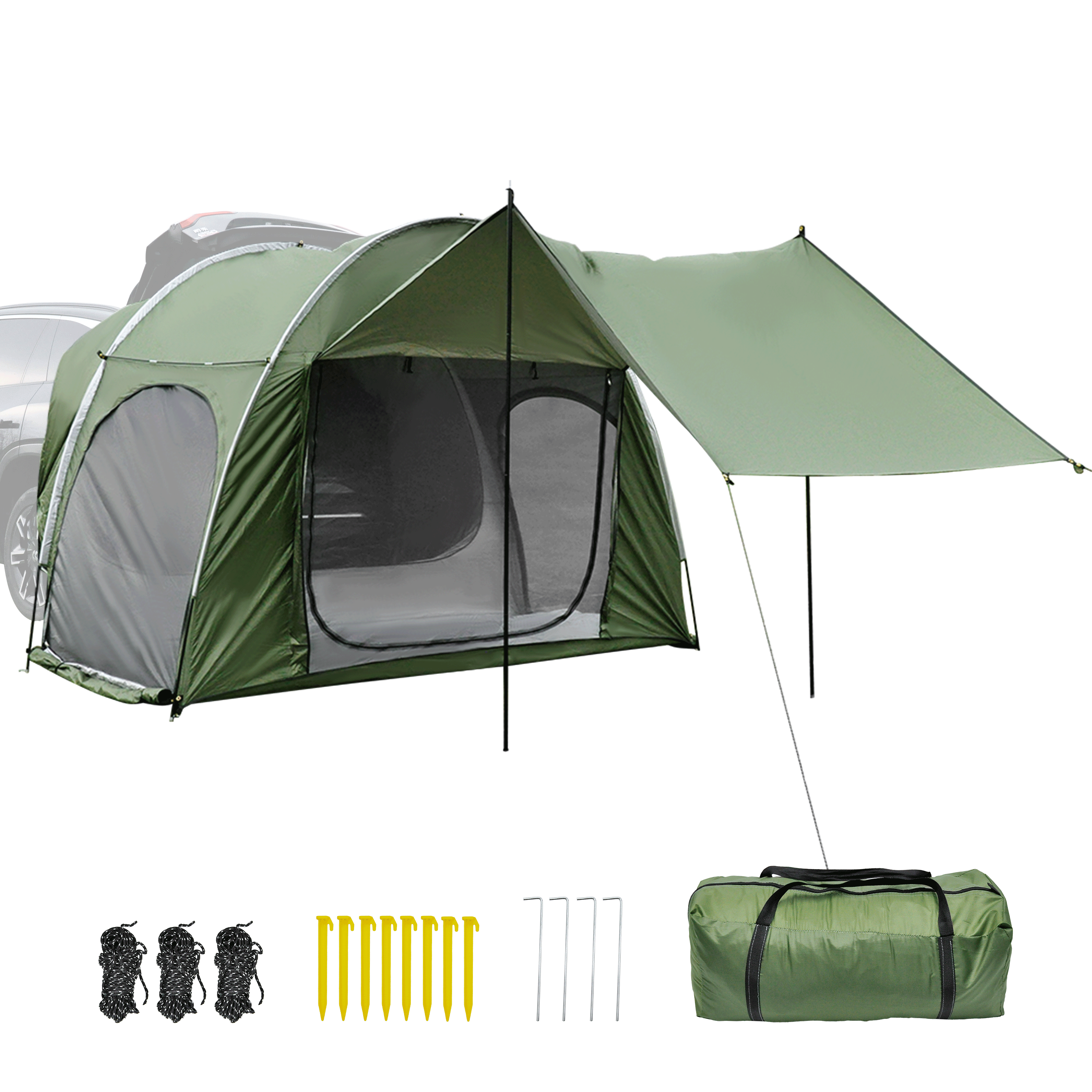 Car Rear Tent Hatchback Tents Waterproof Windproof Tailgate Extension with Awning Shade for 4-6 Persons Camping Gatherings Universal Fit Most SUV/Van/MPV/CUV