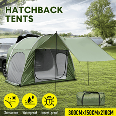 Car Rear Tent Hatchback Tents Waterproof Windproof Tailgate Extension with Awning Shade for 4-6 Persons Camping Gatherings Universal Fit Most SUV/Van/MPV/CUV