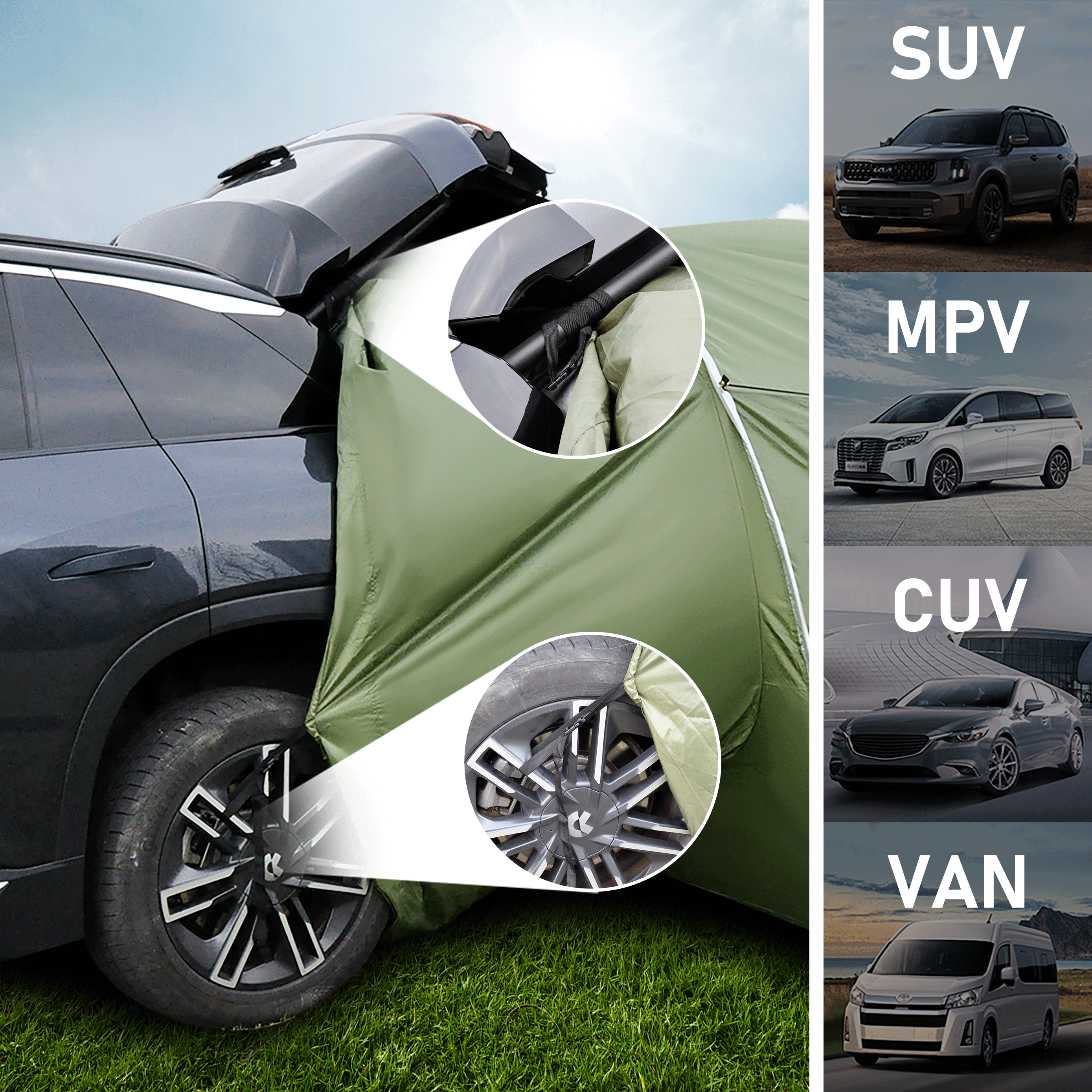 Car Rear Tent Hatchback Tents Waterproof Windproof Tailgate Extension with Awning Shade for 4-6 Persons Camping Gatherings Universal Fit Most SUV/Van/MPV/CUV
