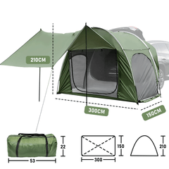 Car Rear Tent Hatchback Tents Waterproof Windproof Tailgate Extension with Awning Shade for 4-6 Persons Camping Gatherings Universal Fit Most SUV/Van/MPV/CUV
