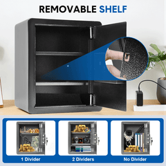 Home Safe Box Fireproof All Steel Security Box Electronic Digital Keypad and Keys Dual Lock with Removable Shelf for Wardrobe Home Office Hotel 38x31x45cm