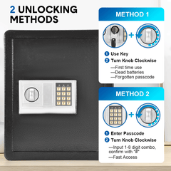 Home Safe Box Fireproof All Steel Security Box Electronic Digital Keypad and Keys Dual Lock with Removable Shelf for Wardrobe Home Office Hotel 38x31x45cm