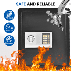 Home Safe Box Fireproof All Steel Security Box Electronic Digital Keypad and Keys Dual Lock with Removable Shelf for Wardrobe Home Office Hotel 38x31x45cm