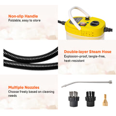 2500W Handheld Steam Cleaner High Temperature Steamer Portable High Pressure Cleaning Machine with Water Tank and Brushes for Kitchen Bathroom Cleaning