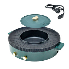 2 in 1 Electric Hot Pot Green with Grill Barbeque Cooker with Temperature Control Multi-function Smokeless Shabu Korean BBQ Pan for Simmer Boil Fry Roast 2200W
