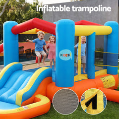 Keezi Inflatable Kids Pool Play Park Jumping Castle Volleyball Net with Blower Balls 4mx4.37m