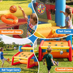 Keezi Inflatable Kids Pool Play Park Jumping Castle Volleyball Net with Blower Balls 4mx4.37m
