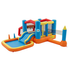 Keezi Inflatable Kids Pool Play Park Jumping Castle Volleyball Net with Blower Balls 4mx4.37m