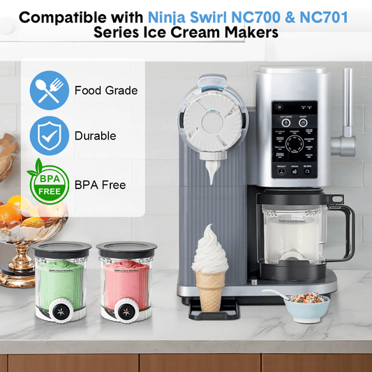 4 Pcs Ice Cream Pints with Lid 2-Mode Soft Serve Maker Replacement Compatible with Ninja Swirl Creami NC700&NC701 Series BPA-Free Container Dishwasher Safe