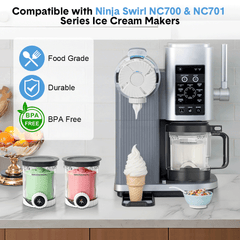 4 Pcs Ice Cream Pints with Lid 2-Mode Soft Serve Maker Replacement Compatible with Ninja Swirl Creami NC700 NC701 Series BPA-Free Dishwasher Safe