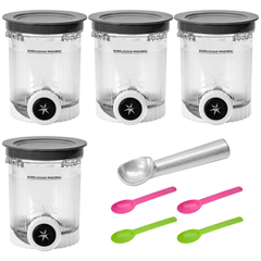 4 Pcs Ice Cream Pints with Lid 2-Mode Soft Serve Maker Replacement Compatible with Ninja Swirl Creami NC700 NC701 Series BPA-Free Dishwasher Safe