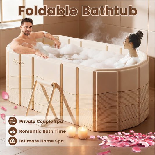 1.2m Folding Bathtub Large Durable PVC Inflatable Bath Tub Maintains Hot and Cold Temperature for Adult Family Gym Bath Collapsible Space Saving Yellow