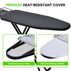 Foldable Ironing Board Full Size Heavy Duty Steel Iron Board 6 Level Height Adjustable with Storage Tray Iron Rest and Heat Resistant Cover Home Laundry