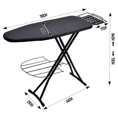 Foldable Ironing Board Full Size Heavy Duty Steel Iron Board 6 Level Height Adjustable with Storage Tray Iron Rest and Heat Resistant Cover Home Laundry