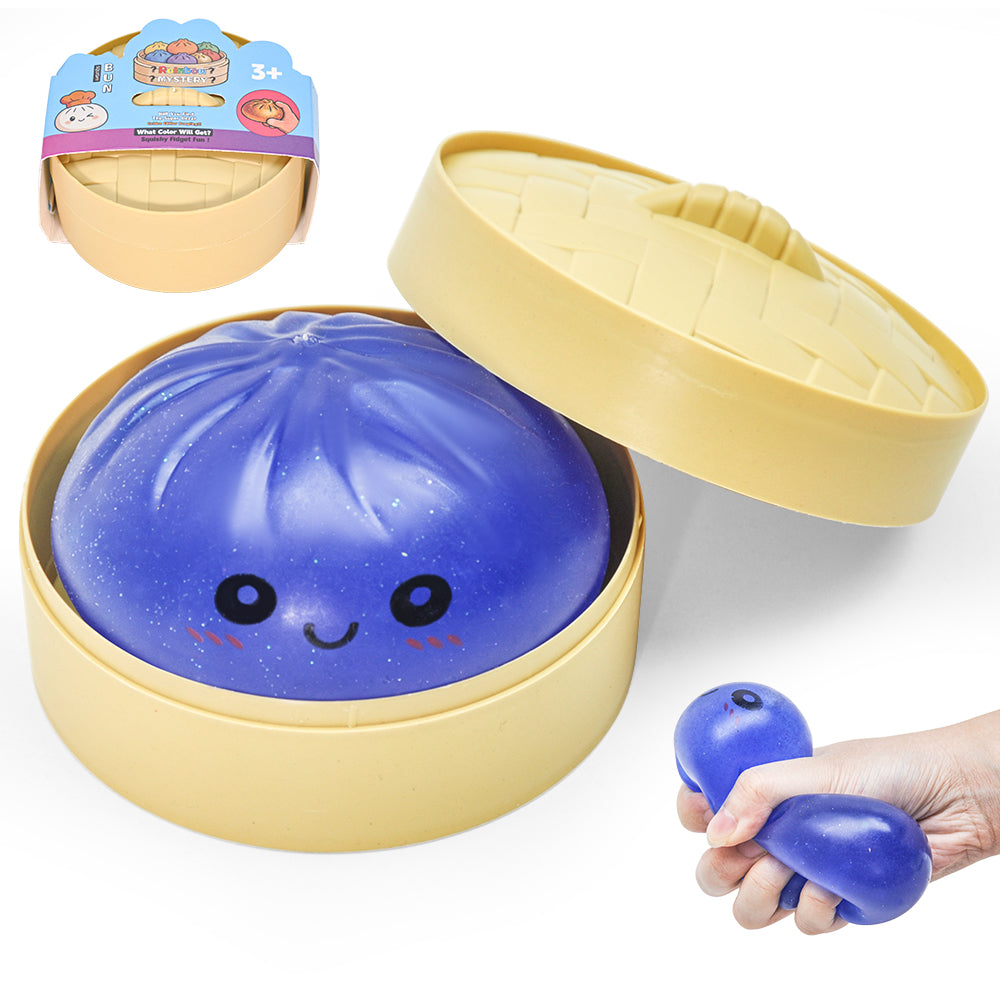 Blue Dumpling Squeeze Toy Squishy Bun Mystery Box Glitter Fidget Sensory TPR Stress Ball for Adults Kids Teens Party Travel Holiday Birthday Gift 95x50mm