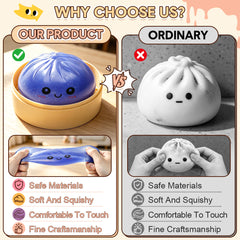 Blue Dumpling Squeeze Toy Squishy Bun Mystery Box Glitter Fidget Sensory TPR Stress Ball for Adults Kids Teens Party Travel Holiday Birthday Gift 95x50mm