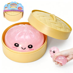 Pink Dumpling Squeeze Toy Squishy Bun Mystery Box Glitter Fidget Sensory TPR Stress Ball for Adults Kids Teens Party Travel Holiday Birthday Gift 95x50mm