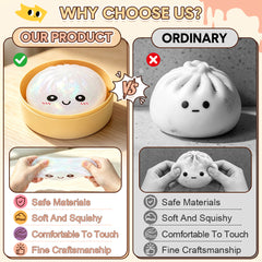 White Dumpling Squeeze Toy Squishy Bun Mystery Box Glitter Fidget Sensory TPR Stress Ball for Adults Kids Teens Party Travel Holiday Birthday Gift 95x50mm