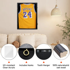 Jersey Frame Card Display Case Lockable Large Sports Jersey Showcase Box for Football Soccer Basketball Baseball Hockey with UV Protection Acrylic Black