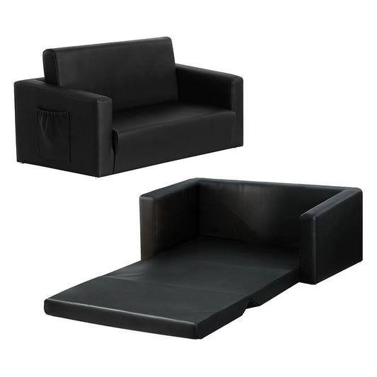 Keezi Kids Sofa 2 Seater Children Flip Open Couch PU Leather Armchair Black