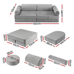 Keezi 12PCS Modular Kids Play Couch Foam Sofa Set with Removable Washable Cover Grey Playroom