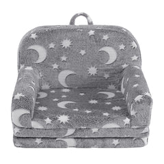 Keezi Kids 2-in-1 Fold Out Sofa Bed with Removable Washable Cover, Carry Handle, Storage Pocket, Glow in the Dark, Grey