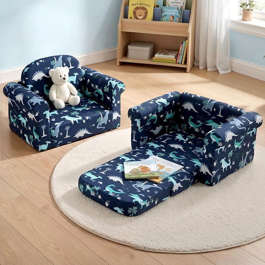 Keezi Kids Sofa 1 Seater Children Flip Open Couch Lounger Armchair Dinosaur Navy