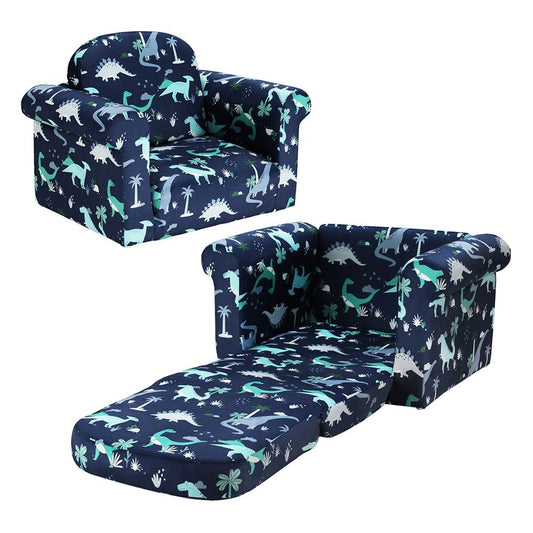 Keezi Kids Sofa 1 Seater Children Flip Open Couch Lounger Armchair Dinosaur Navy