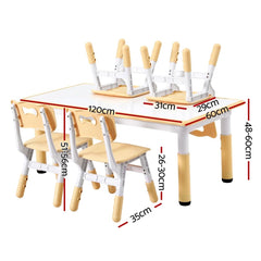 Keezi Kids Table and 4 Chairs Set Height Adjustable Toddler Desk and Chair Set for Ages 3-8, Children Activity Table with Graffiti Desktop for Learning Drawing Playing, Yellow