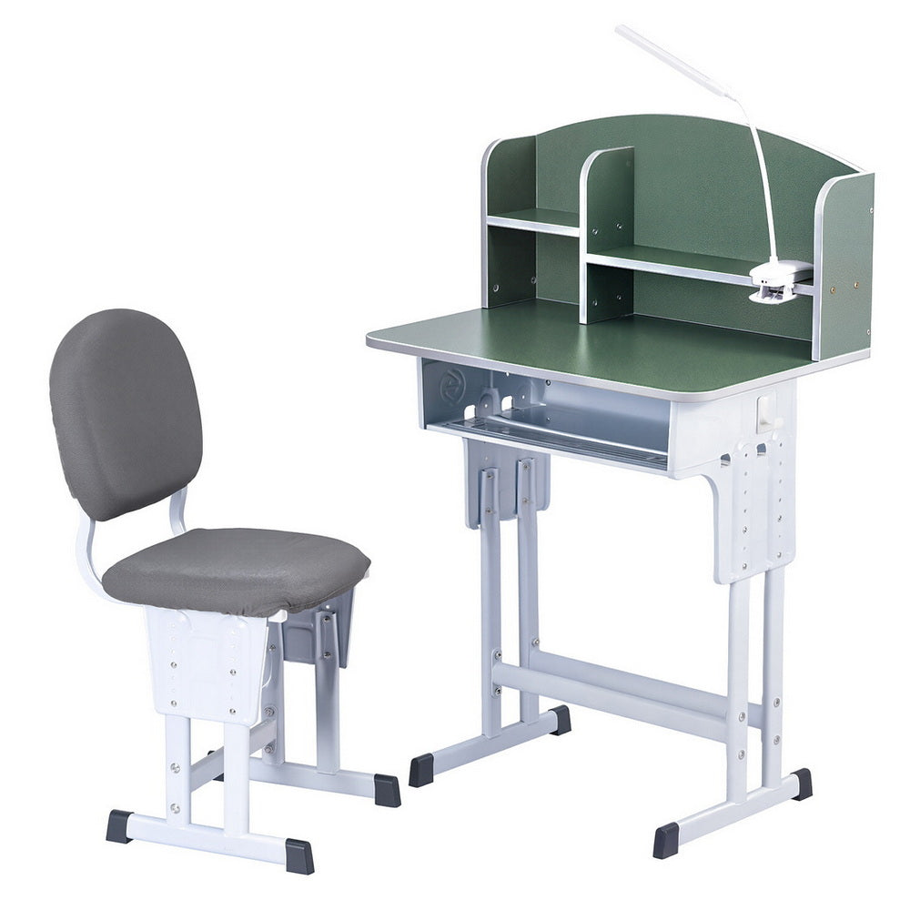 Keezi Kids Study Desk Chair Set Adjustable Ergonomic Table LED Lamp Green