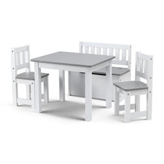 Keezi 2 in 1 Kids Table and Chair Set, Activity Table with Storage Bench and 2 Chairs for Reading, Drawing, Writing, Snack Time & Arts Crafts, 4 PCS Toddler Table and Chair Set, Grey