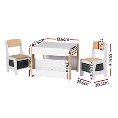 Keezi Kids Table and Chair Set, 4 in 1 Wooden Activity Table with Bookcase, Storage Box and Detachable Blackboard, Toddler Table and 2 Chairs Set, Natural