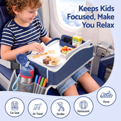 Keezi Kids Travel Tray Car Seat Lap Desk Portable Car Desk Organiser for Car & Airplane Blue