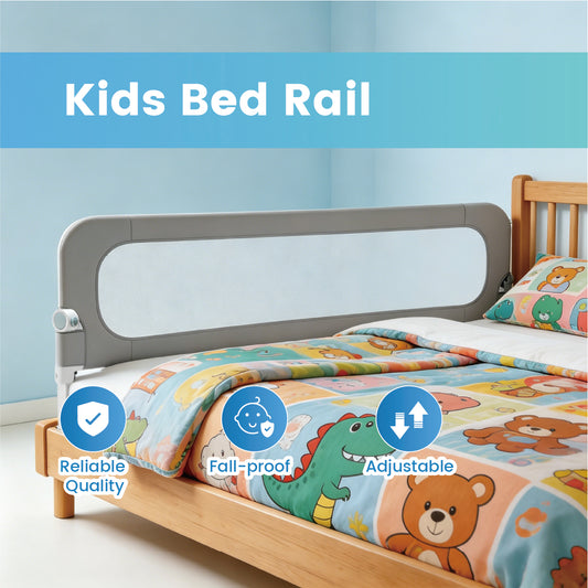 2m Baby Bed Rail Guard 63-76cm Height Adjustable Safety Side Guardrail Collision Protection for Toddlers Universal Fit for Most Bed Types and Mattresses