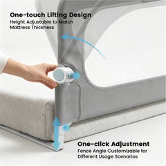 2m Baby Bed Rail Guard 63-76cm Height Adjustable Safety Side Guardrail Collision Protection for Toddlers Universal Fit for Most Bed Types and Mattresses