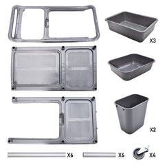 3-Tier Serving Trolley Dining Tableware Collection Rolling Cart with 2 Buckets and 4 Trays Large Utility Cart for Catering Cafes Restaurants Max Load 60kg