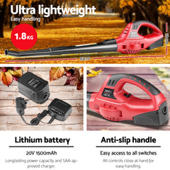 Giantz 20V Cordless Leaf Blower Garden Lithium Electric Battery Nozzles 2-Speed