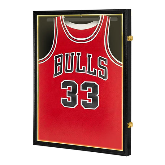 LED Jersey Display Frame with LED Light Sports Shirt Lockable Box Wall Mounted Display Cabinet Shirts Display Showcase Frame with UV Protection