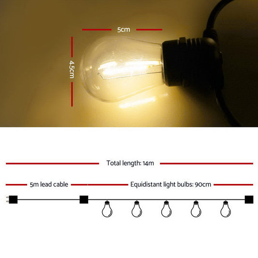14m LED Festoon String Lights Christmas Decorations Wedding Party Outdoor Garden