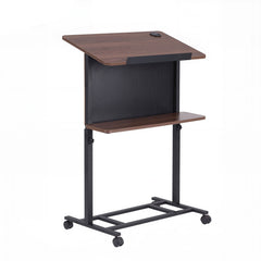 Artiss Mobile Lectern Podium Stand with Storage Shelf Height Adjustable Laptop Desk Black & Walnut