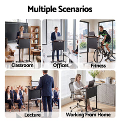 Artiss Mobile Lectern Podium Stand with Storage Shelf Height Adjustable Laptop Desk Black & Walnut