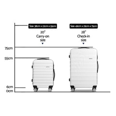 Wanderlite 2Set 20-28 Inch Luggage with TSA Lock Spinner Travel Suitcase Carry On Hard Shell Luggage Case White