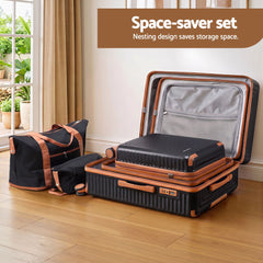 Wanderlite 5pcs Luggage Suitcase Set Trolley Travel TSA Lightweight Hard Case Black Brown