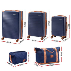 Wanderlite 5pcs Luggage Suitcase Set Trolley Travel TSA Lightweight Hard Case Navy Brown
