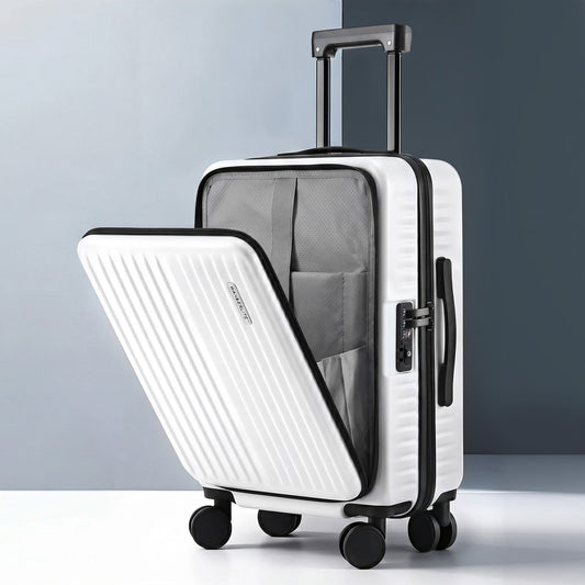Wanderlite 20" Luggage Suitcase Front Pocket Travel Carry On Dual TSA White